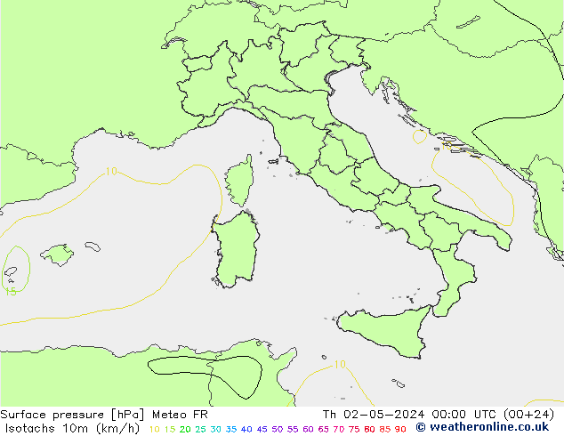 Isotachen (km/h) Meteo FR do 02.05.2024 00 UTC
