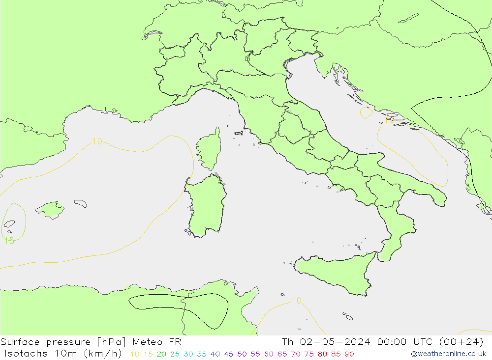 Isotachen (km/h) Meteo FR do 02.05.2024 00 UTC