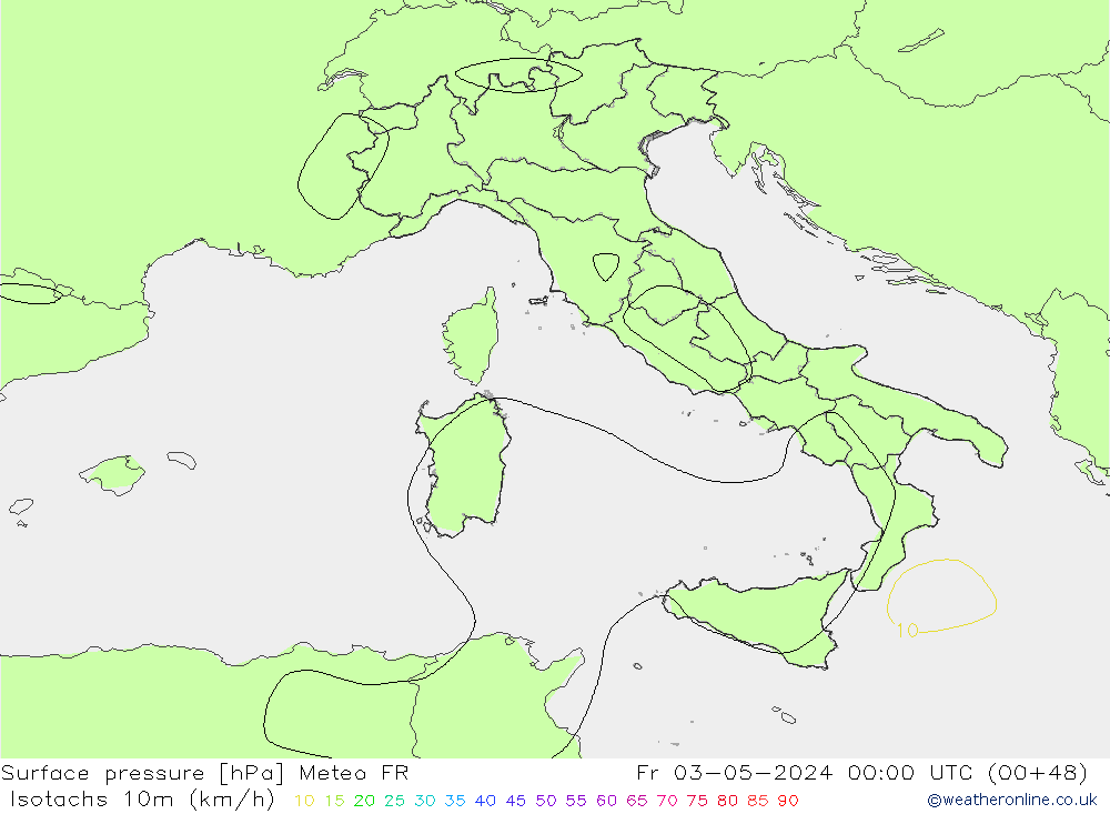 Eşrüzgar Hızları (km/sa) Meteo FR Cu 03.05.2024 00 UTC