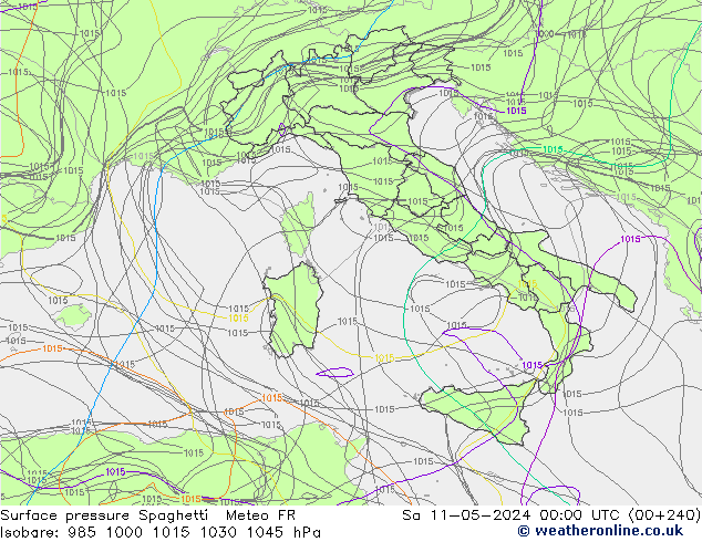 Pressione al suolo Spaghetti Meteo FR sab 11.05.2024 00 UTC