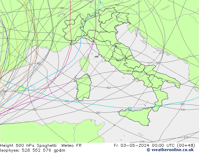 500 hPa Yüksekliği Spaghetti Meteo FR Cu 03.05.2024 00 UTC