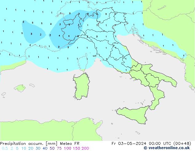 Precipitation accum. Meteo FR Fr 03.05.2024 00 UTC