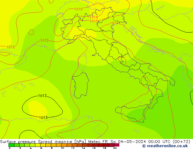 Atmosférický tlak Spread Meteo FR So 04.05.2024 00 UTC