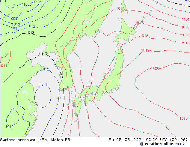 Atmosférický tlak Meteo FR Ne 05.05.2024 00 UTC