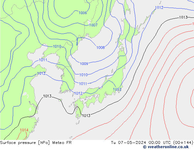 Atmosférický tlak Meteo FR Út 07.05.2024 00 UTC