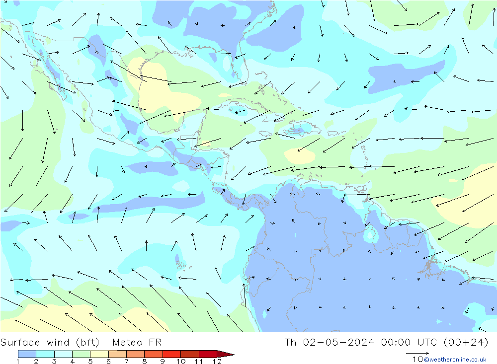 Wind 10 m (bft) Meteo FR do 02.05.2024 00 UTC