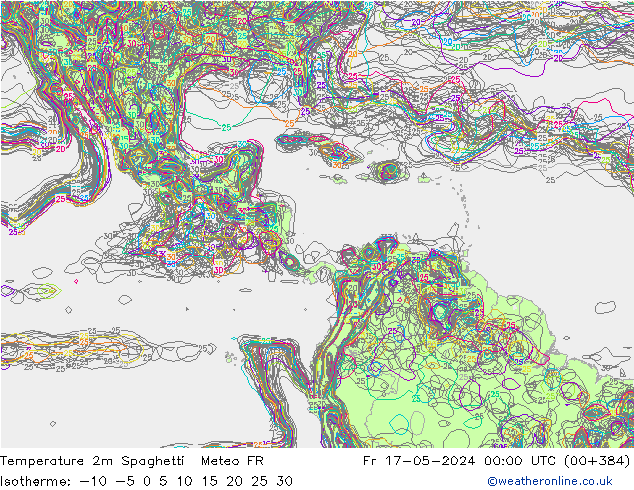 Temperatuurkaart Spaghetti Meteo FR vr 17.05.2024 00 UTC