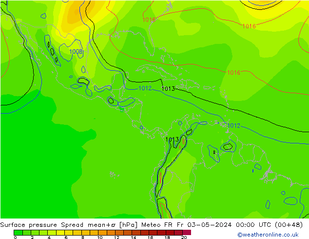 Atmosférický tlak Spread Meteo FR Pá 03.05.2024 00 UTC