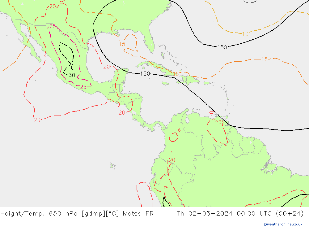 Height/Temp. 850 hPa Meteo FR Th 02.05.2024 00 UTC