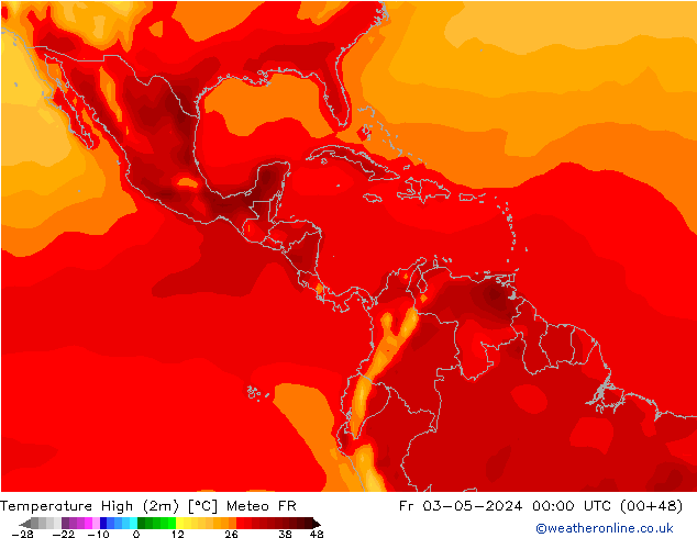 Temp. massima (2m) Meteo FR ven 03.05.2024 00 UTC