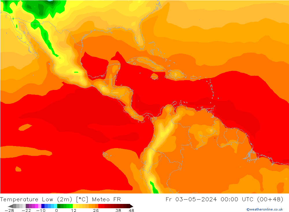 Min.temperatuur (2m) Meteo FR vr 03.05.2024 00 UTC