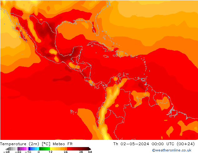 mapa temperatury (2m) Meteo FR czw. 02.05.2024 00 UTC