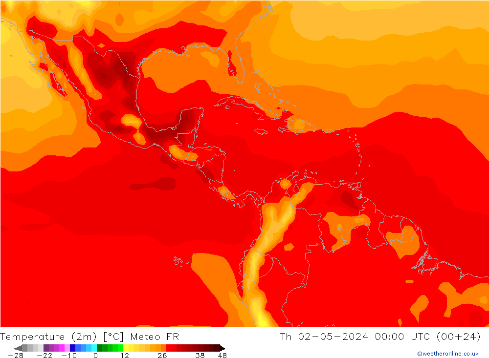 Temperatuurkaart (2m) Meteo FR do 02.05.2024 00 UTC