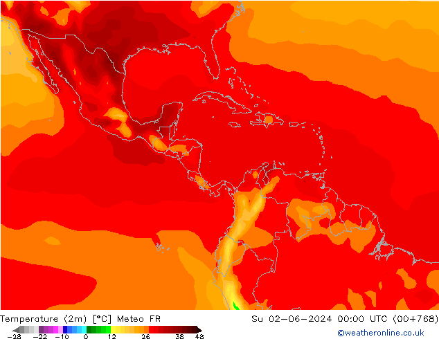 Temperatura (2m) Meteo FR dom 02.06.2024 00 UTC