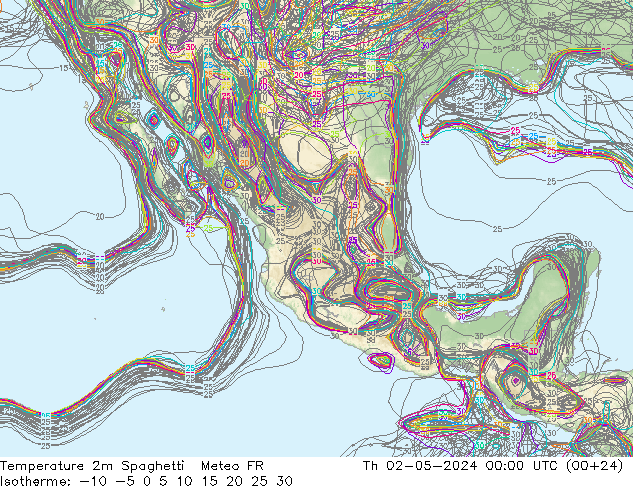 Temperatura 2m Spaghetti Meteo FR jue 02.05.2024 00 UTC