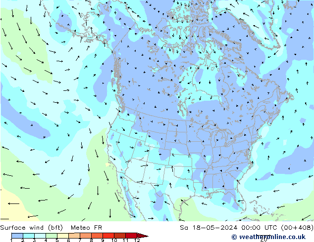 Surface wind (bft) Meteo FR Sa 18.05.2024 00 UTC