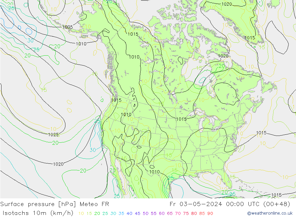 Isotaca (kph) Meteo FR vie 03.05.2024 00 UTC