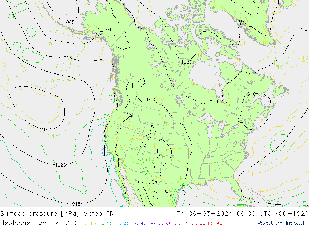 Eşrüzgar Hızları (km/sa) Meteo FR Per 09.05.2024 00 UTC