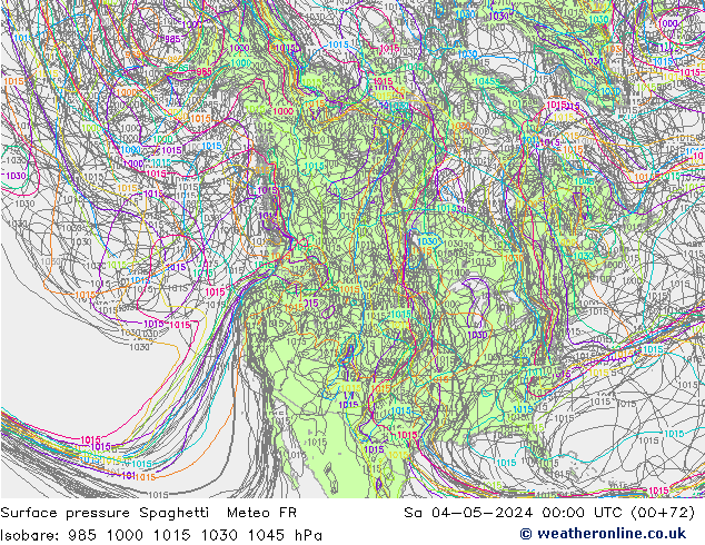 Surface pressure Spaghetti Meteo FR Sa 04.05.2024 00 UTC