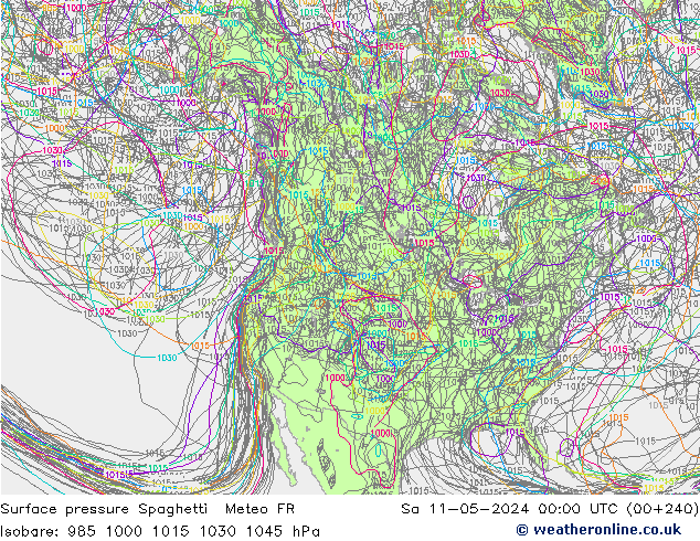 Surface pressure Spaghetti Meteo FR Sa 11.05.2024 00 UTC