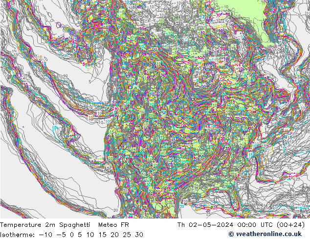 Temperature 2m Spaghetti Meteo FR Th 02.05.2024 00 UTC