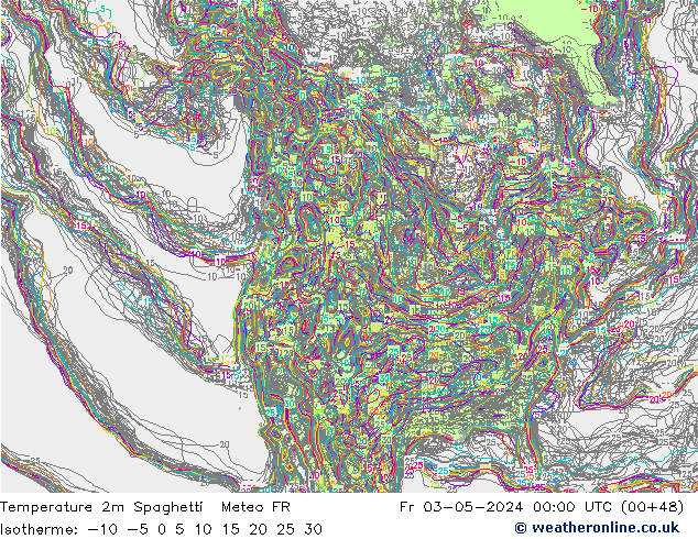 Temperatura 2m Spaghetti Meteo FR ven 03.05.2024 00 UTC