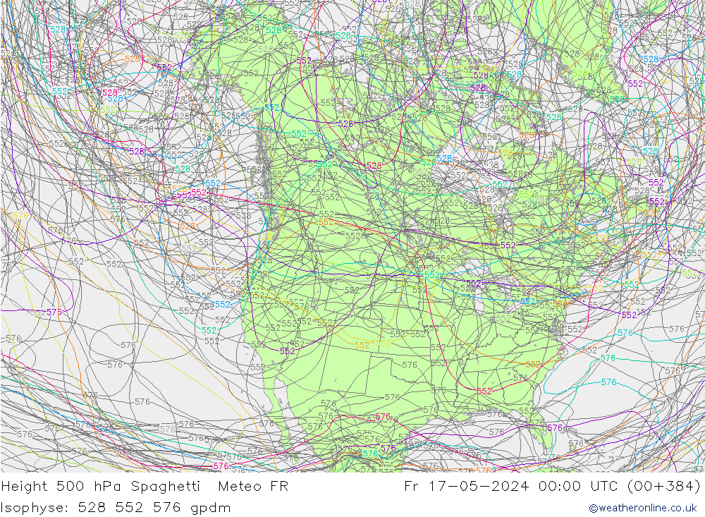 Height 500 hPa Spaghetti Meteo FR Fr 17.05.2024 00 UTC