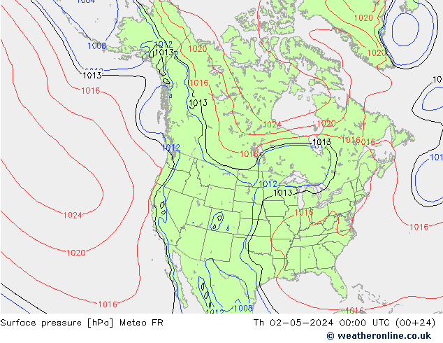 Atmosférický tlak Meteo FR Čt 02.05.2024 00 UTC