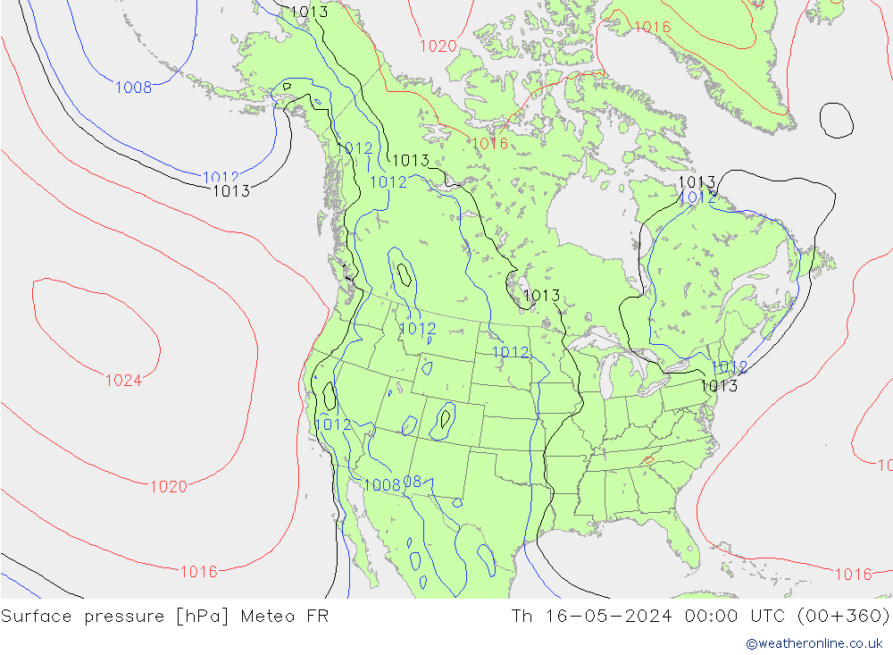 Atmosférický tlak Meteo FR Čt 16.05.2024 00 UTC