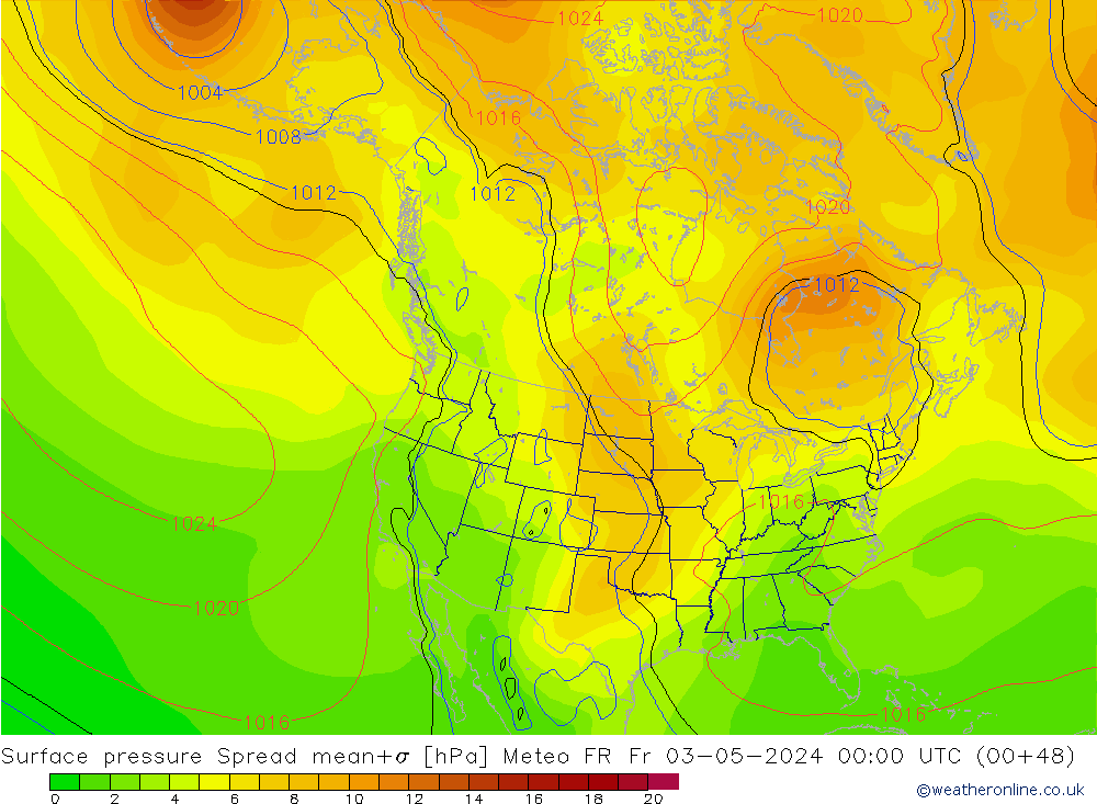 Pressione al suolo Spread Meteo FR ven 03.05.2024 00 UTC