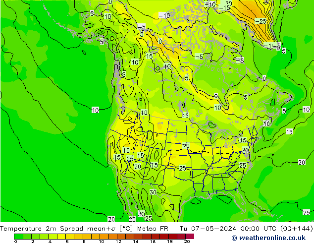 Temperature 2m Spread Meteo FR Út 07.05.2024 00 UTC