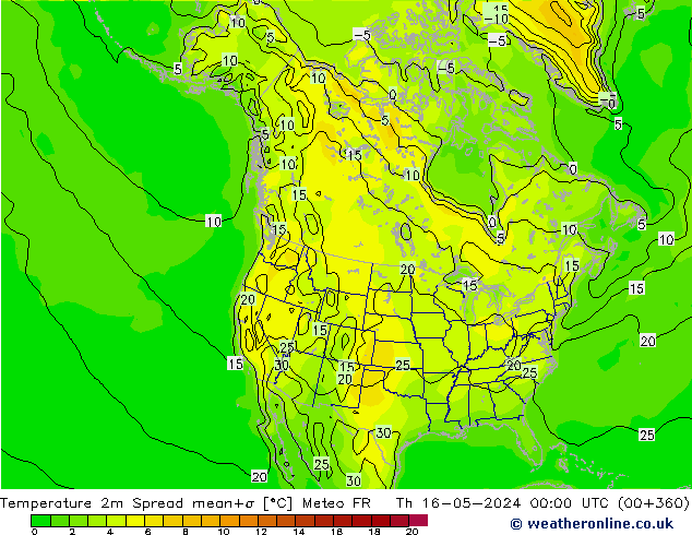 Temperature 2m Spread Meteo FR Čt 16.05.2024 00 UTC