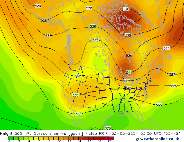 Height 500 гПа Spread Meteo FR пт 03.05.2024 00 UTC