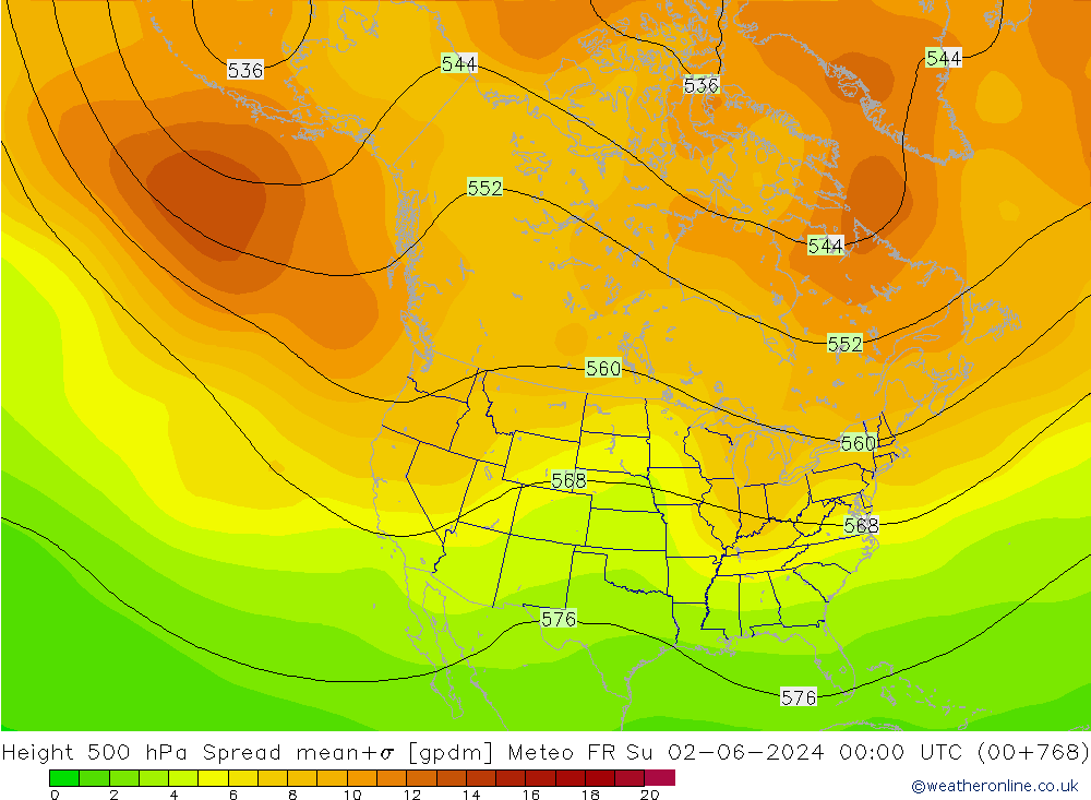 Height 500 hPa Spread Meteo FR So 02.06.2024 00 UTC