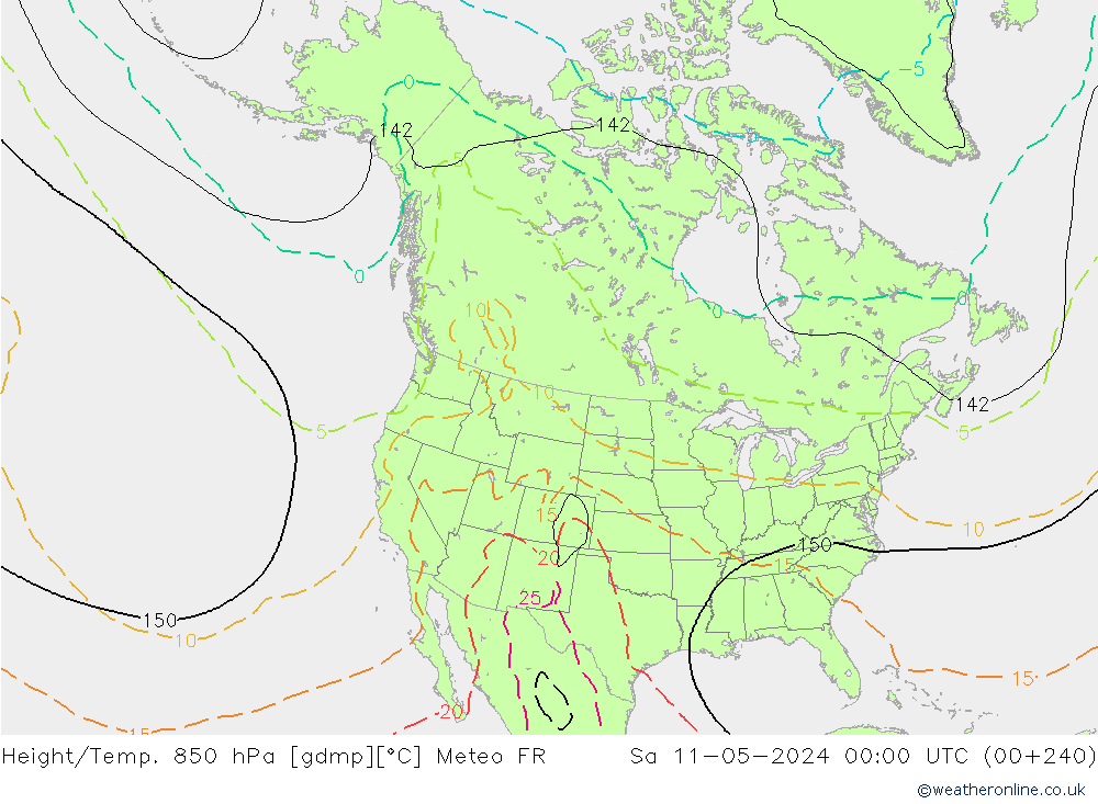 Hoogte/Temp. 850 hPa Meteo FR za 11.05.2024 00 UTC