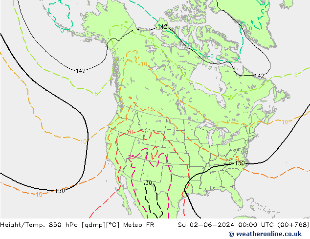 Géop./Temp. 850 hPa Meteo FR dim 02.06.2024 00 UTC