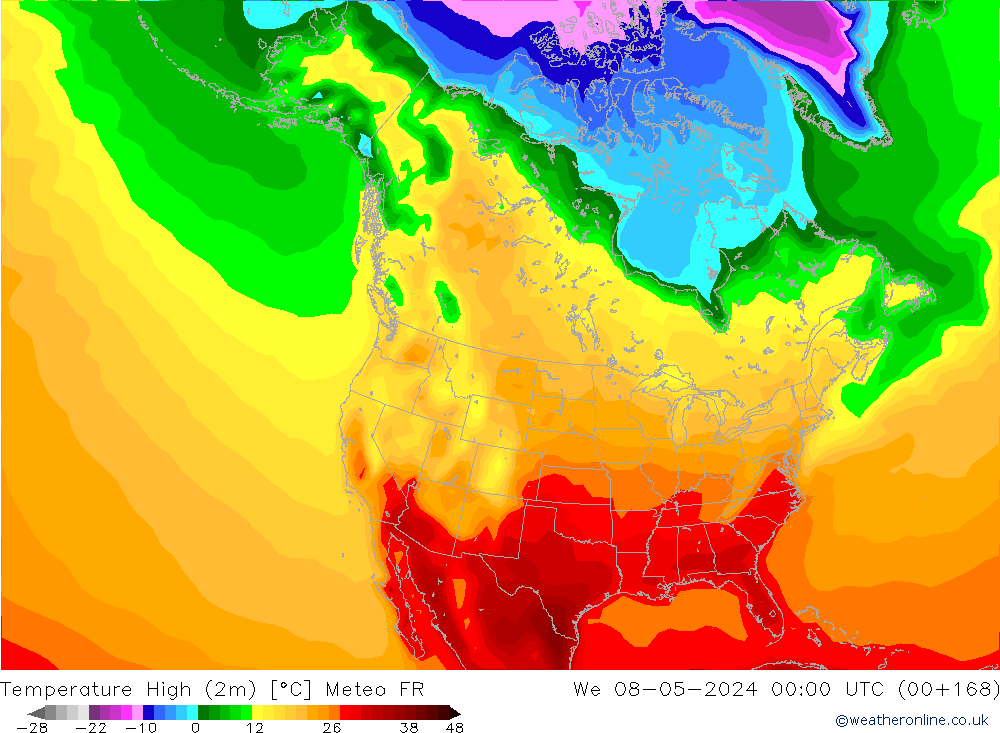 Max.temperatuur (2m) Meteo FR wo 08.05.2024 00 UTC