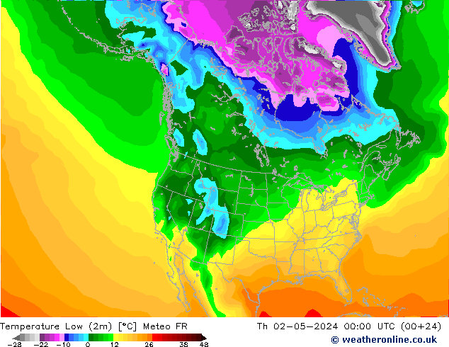 Temperature Low (2m) Meteo FR Th 02.05.2024 00 UTC