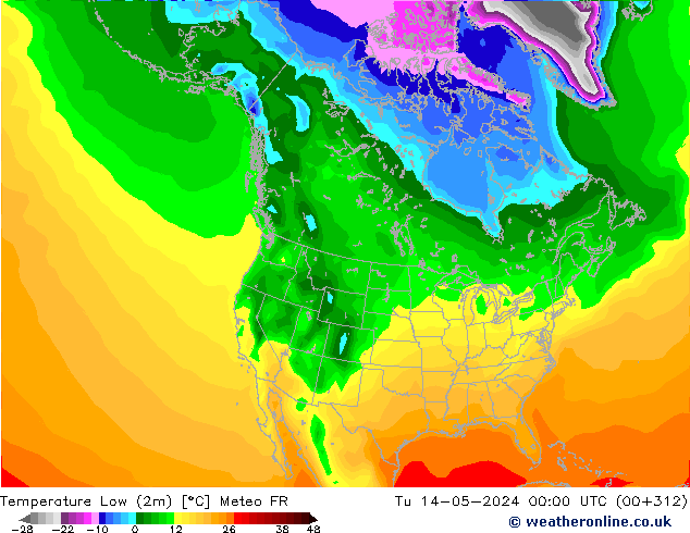 Temperatura mín. (2m) Meteo FR mar 14.05.2024 00 UTC