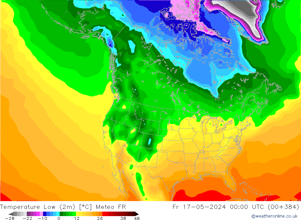 Temperatura mín. (2m) Meteo FR vie 17.05.2024 00 UTC