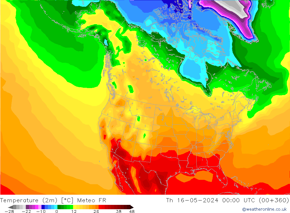 Temperatuurkaart (2m) Meteo FR do 16.05.2024 00 UTC