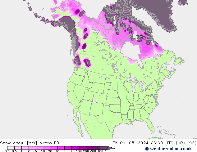 Totale sneeuw Meteo FR do 09.05.2024 00 UTC