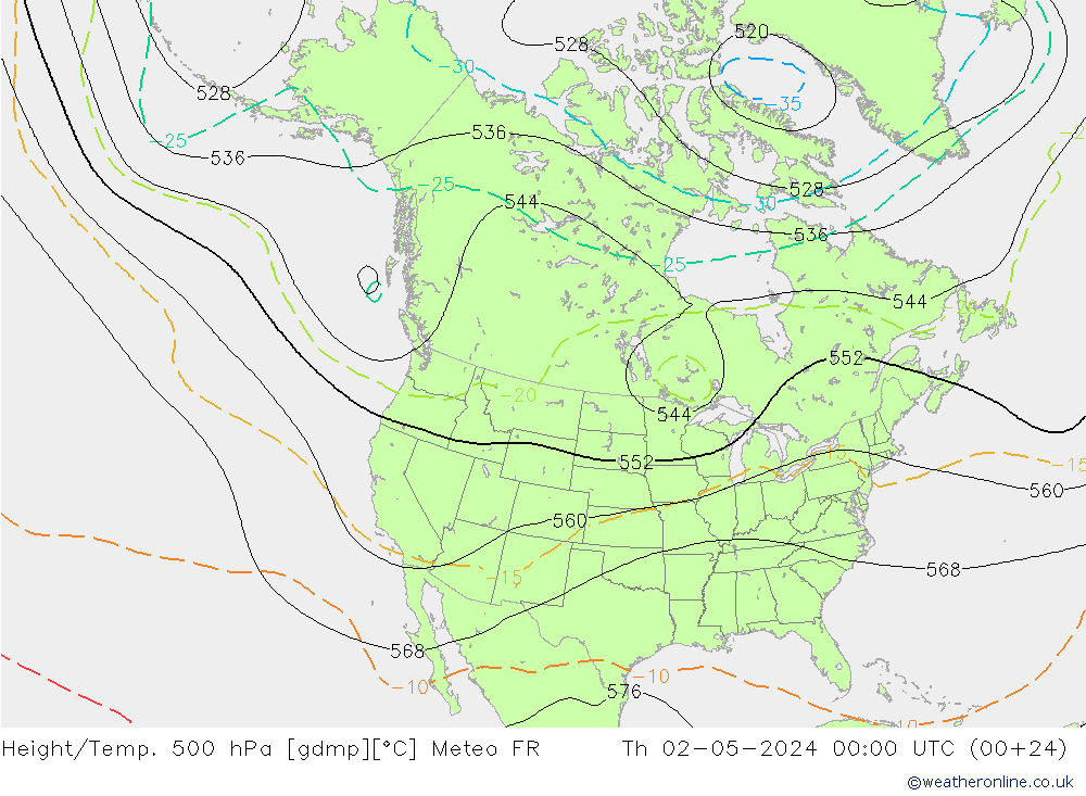 Height/Temp. 500 гПа Meteo FR чт 02.05.2024 00 UTC
