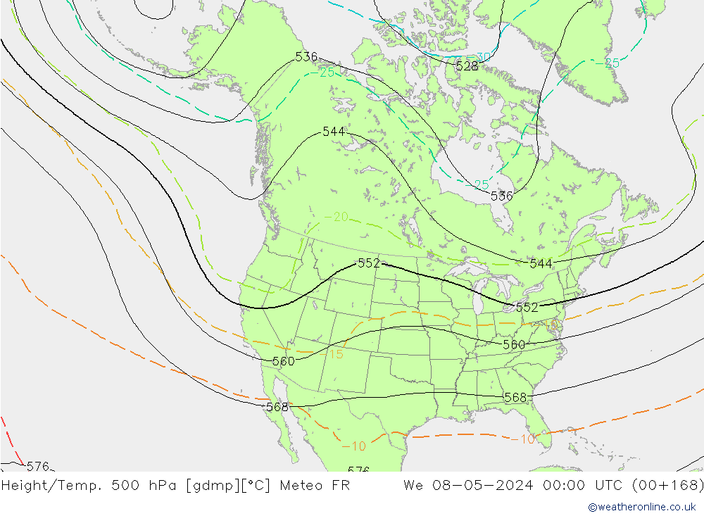 Geop./Temp. 500 hPa Meteo FR mié 08.05.2024 00 UTC