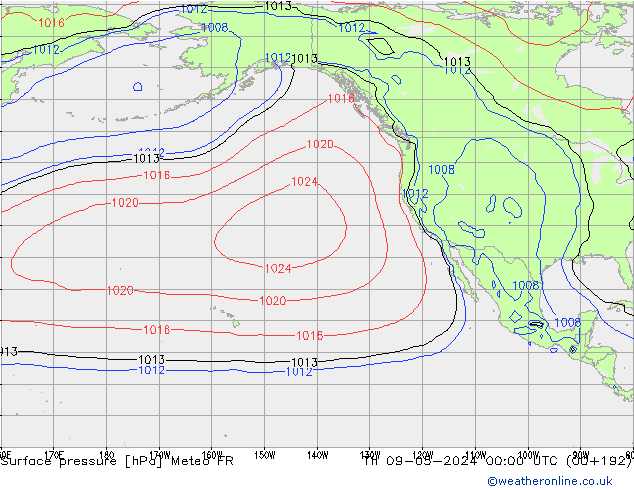 ciśnienie Meteo FR czw. 09.05.2024 00 UTC