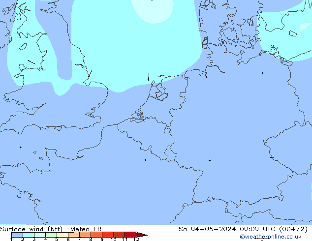 Wind 10 m (bft) Meteo FR za 04.05.2024 00 UTC
