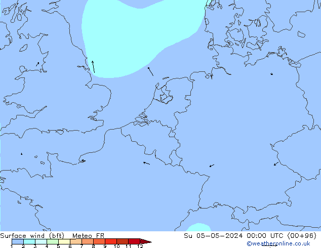 Vent 10 m (bft) Meteo FR dim 05.05.2024 00 UTC