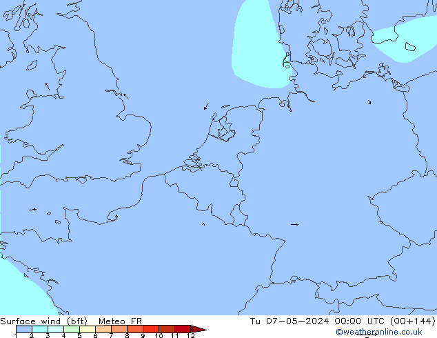 Wind 10 m (bft) Meteo FR di 07.05.2024 00 UTC