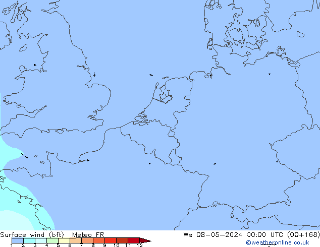 wiatr 10 m (bft) Meteo FR śro. 08.05.2024 00 UTC