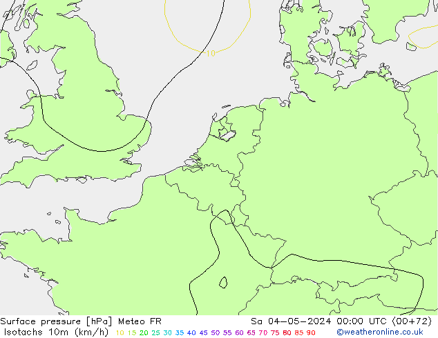 Isotachen (km/h) Meteo FR Sa 04.05.2024 00 UTC